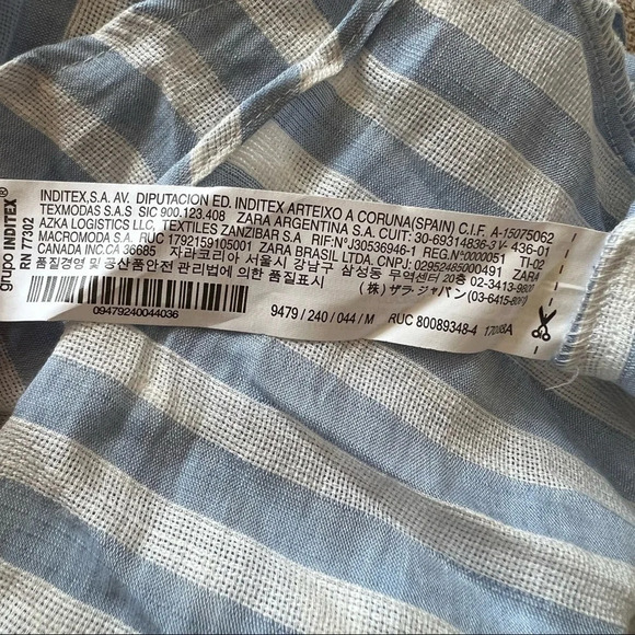 Zara blue white striped strappy off the shoulder woven top 5534 - Picture 6 of 9